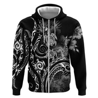 Aloha Hawaii Turtles Floral Hoodie Obsidian Glaze LT7 Zip Hoodie Black - Polynesian Pride