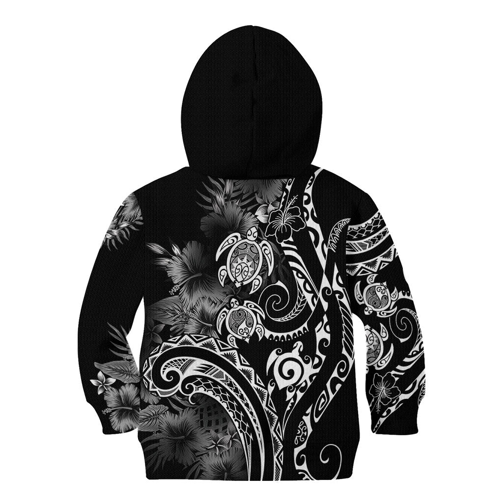 Aloha Hawaii Turtles Floral Kid Hoodie Obsidian Glaze LT7 - Polynesian Pride