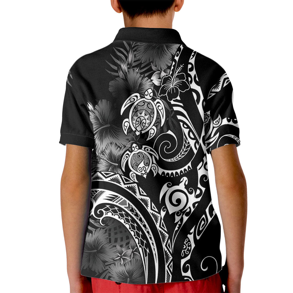 Aloha Hawaii Turtles Floral Kid Polo Shirt Obsidian Glaze LT7 - Polynesian Pride