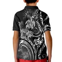 Aloha Hawaii Turtles Floral Kid Polo Shirt Obsidian Glaze LT7 - Polynesian Pride
