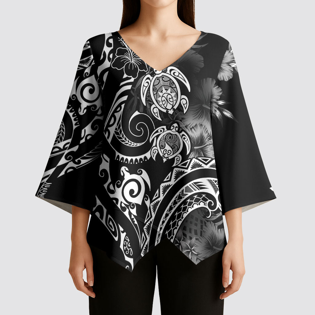 Aloha Hawaii Turtles Floral Kimono Sleeve Blouse Obsidian Glaze LT7 - Polynesian Pride