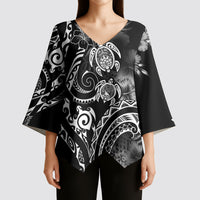 Aloha Hawaii Turtles Floral Kimono Sleeve Blouse Obsidian Glaze LT7 - Polynesian Pride