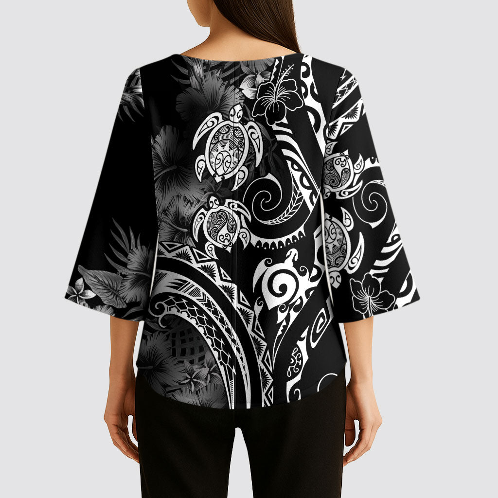 Aloha Hawaii Turtles Floral Kimono Sleeve Blouse Obsidian Glaze LT7 - Polynesian Pride