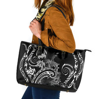Aloha Hawaii Turtles Floral Leather Tote Bag Obsidian Glaze LT7 Black - Polynesian Pride