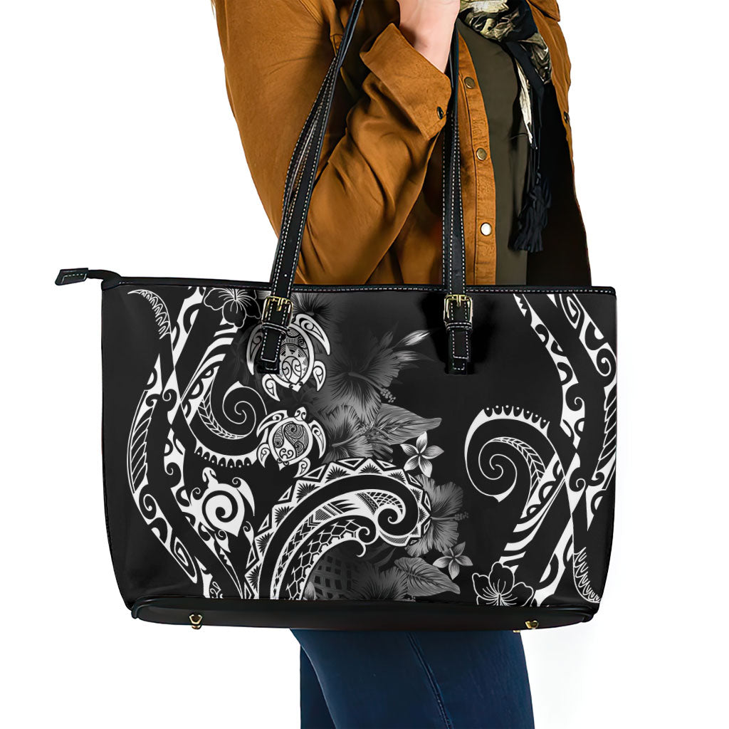 Aloha Hawaii Turtles Floral Leather Tote Bag Obsidian Glaze LT7 - Polynesian Pride