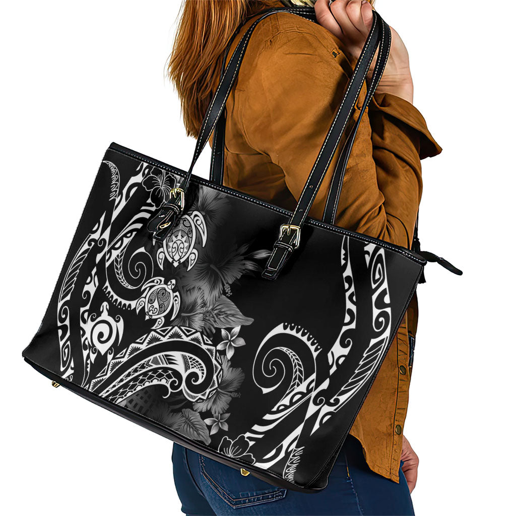 Aloha Hawaii Turtles Floral Leather Tote Bag Obsidian Glaze LT7 - Polynesian Pride