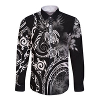 Aloha Hawaii Turtles Floral Long Sleeve Button Shirt Obsidian Glaze LT7 Unisex Black - Polynesian Pride