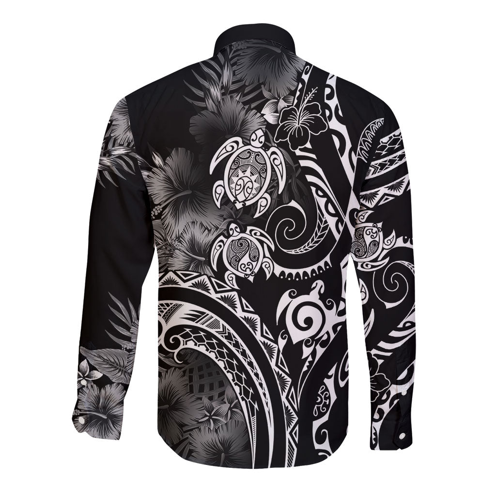 Aloha Hawaii Turtles Floral Long Sleeve Button Shirt Obsidian Glaze LT7 - Polynesian Pride