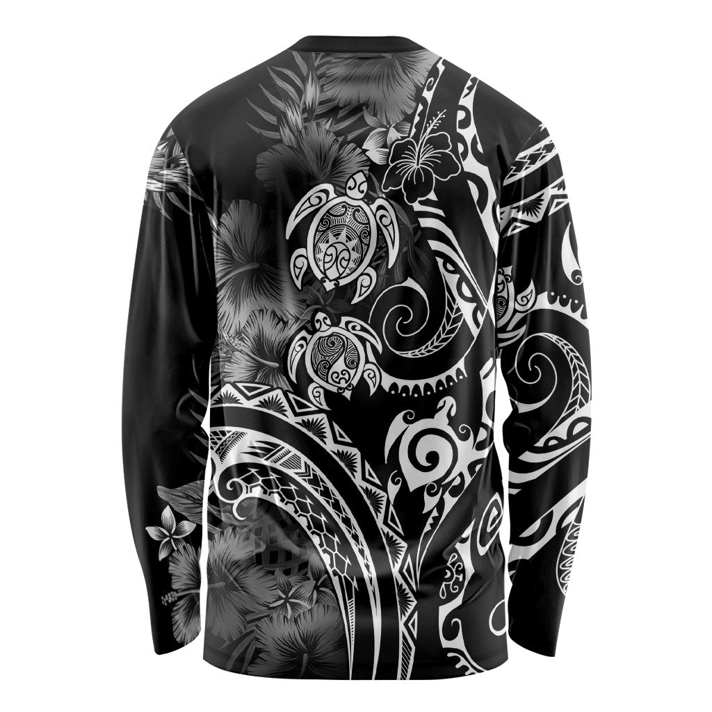 Aloha Hawaii Turtles Floral Long Sleeve Shirt Obsidian Glaze LT7 - Polynesian Pride