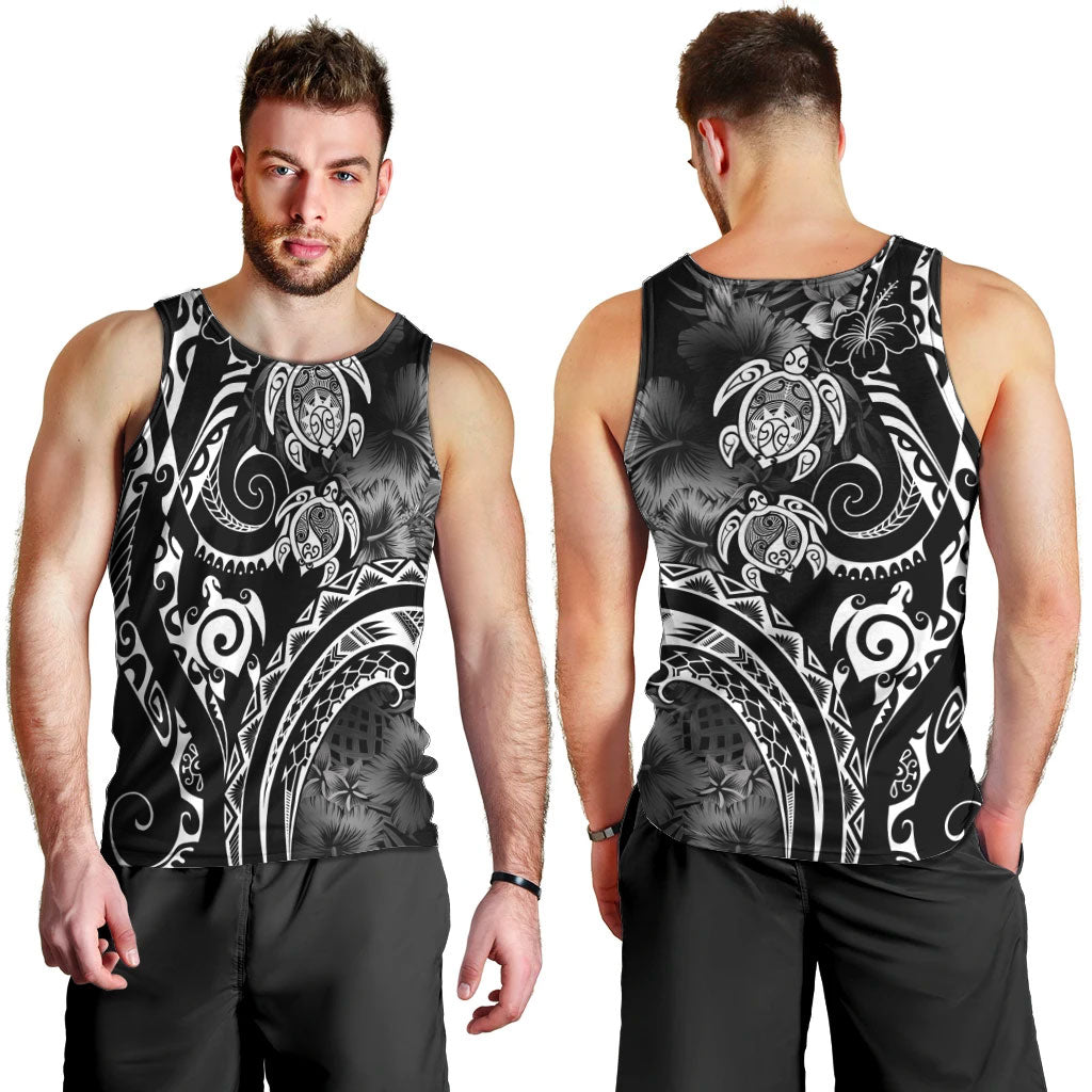 Aloha Hawaii Turtles Floral Men Tank Top Obsidian Glaze LT7 - Polynesian Pride