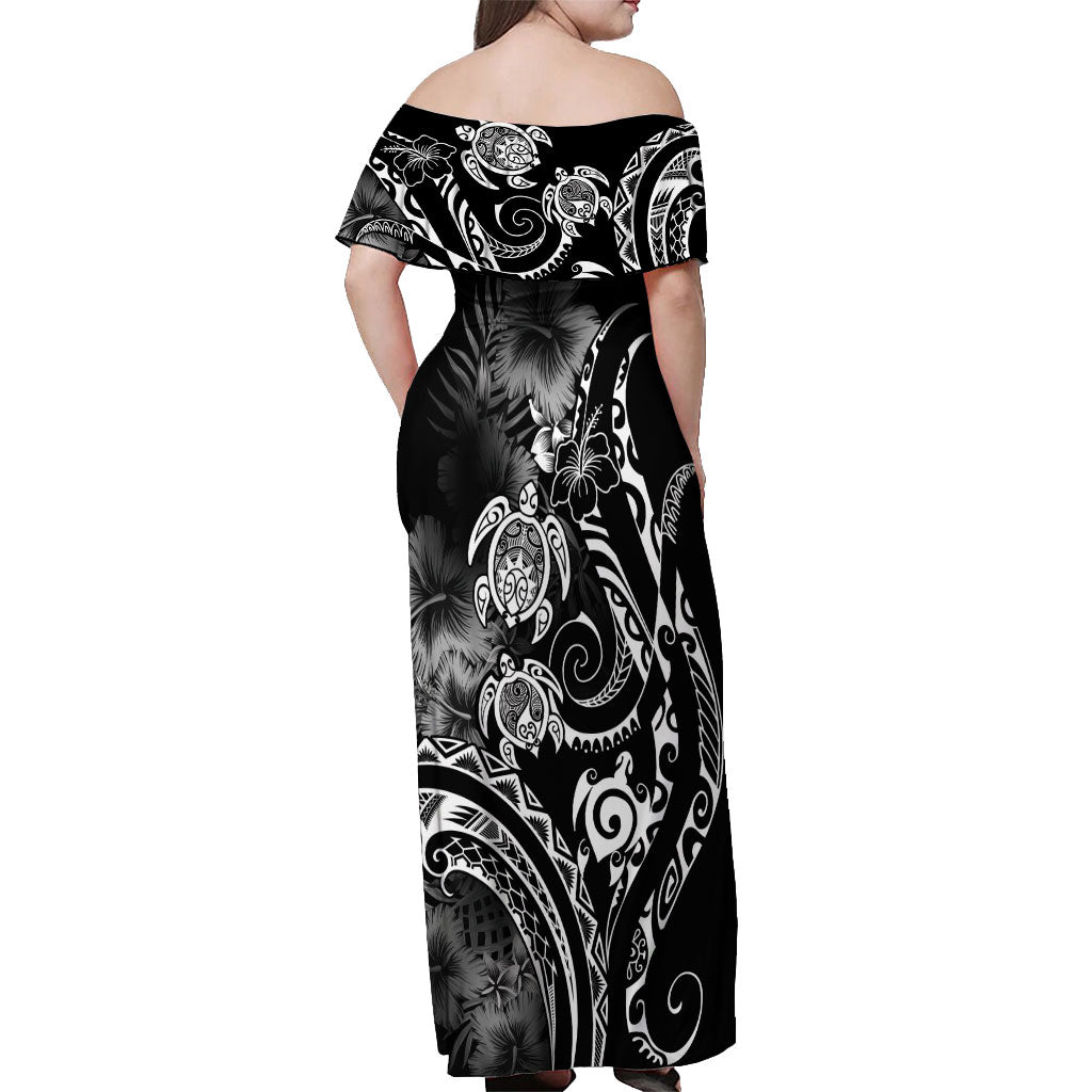 Aloha Hawaii Turtles Floral Off Shoulder Maxi Dress Obsidian Glaze LT7 - Polynesian Pride