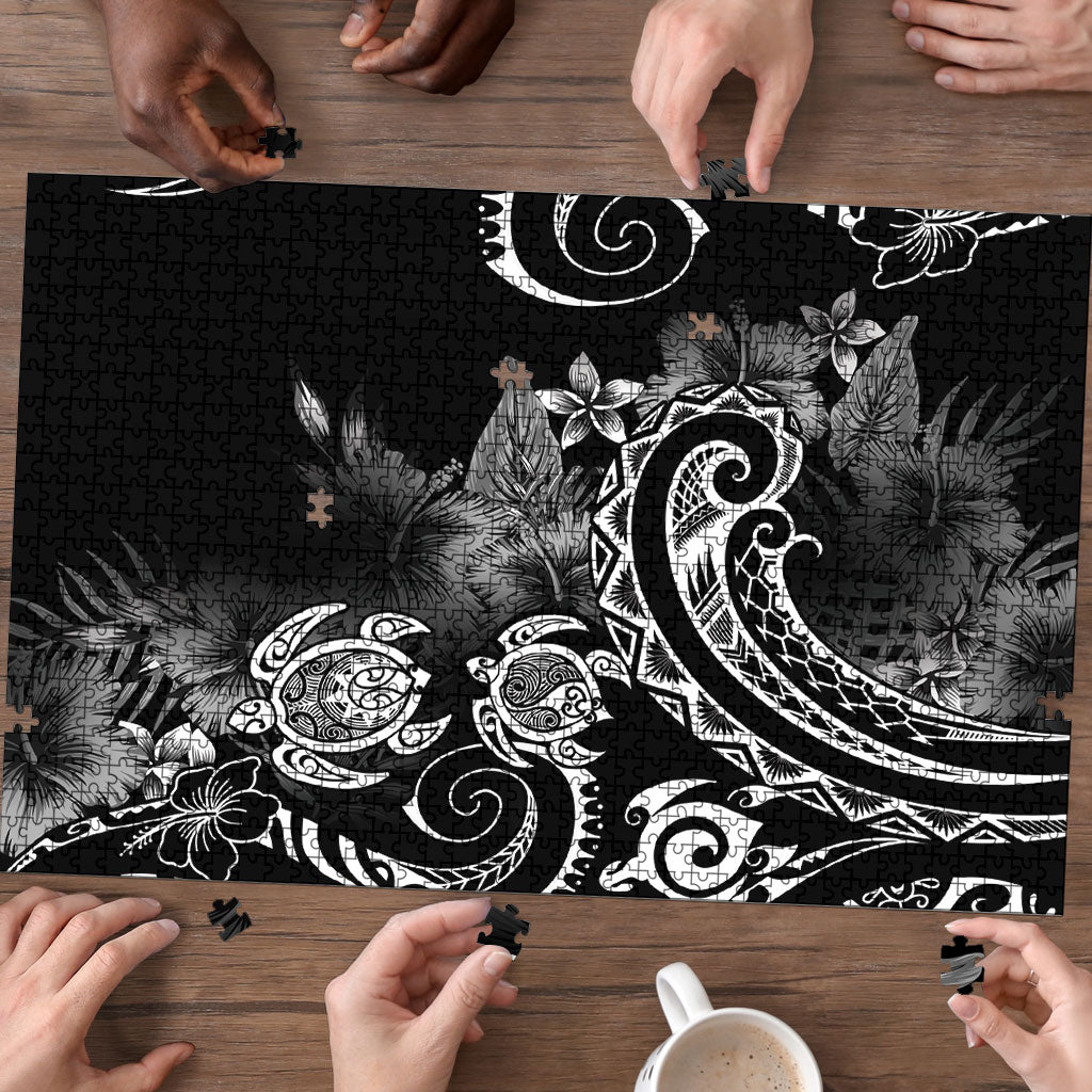 Aloha Hawaii Turtles Floral Puzzle Obsidian Glaze LT7 - Polynesian Pride