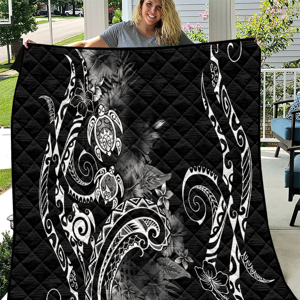 Aloha Hawaii Turtles Floral Quilt Obsidian Glaze LT7 Black - Polynesian Pride