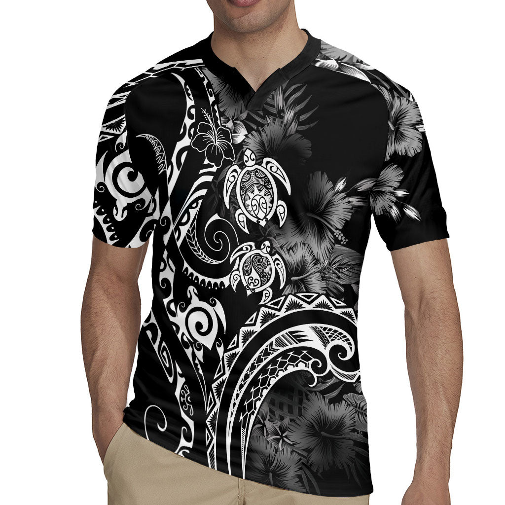 Aloha Hawaii Turtles Floral Rugby Jersey Obsidian Glaze LT7 - Polynesian Pride