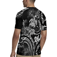 Aloha Hawaii Turtles Floral Rugby Jersey Obsidian Glaze LT7 - Polynesian Pride