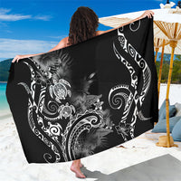 Aloha Hawaii Turtles Floral Sarong Obsidian Glaze LT7 One Size 44 x 66 inches Black - Polynesian Pride