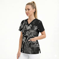 Aloha Hawaii Turtles Floral Scrub Top Obsidian Glaze LT7 - Polynesian Pride