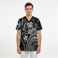 Aloha Hawaii Turtles Floral Scrub Top Obsidian Glaze LT7 - Polynesian Pride