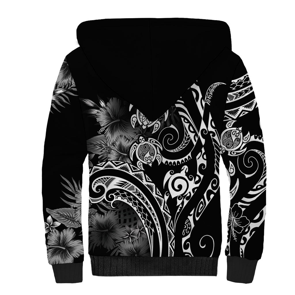 Aloha Hawaii Turtles Floral Sherpa Hoodie Obsidian Glaze LT7 - Polynesian Pride