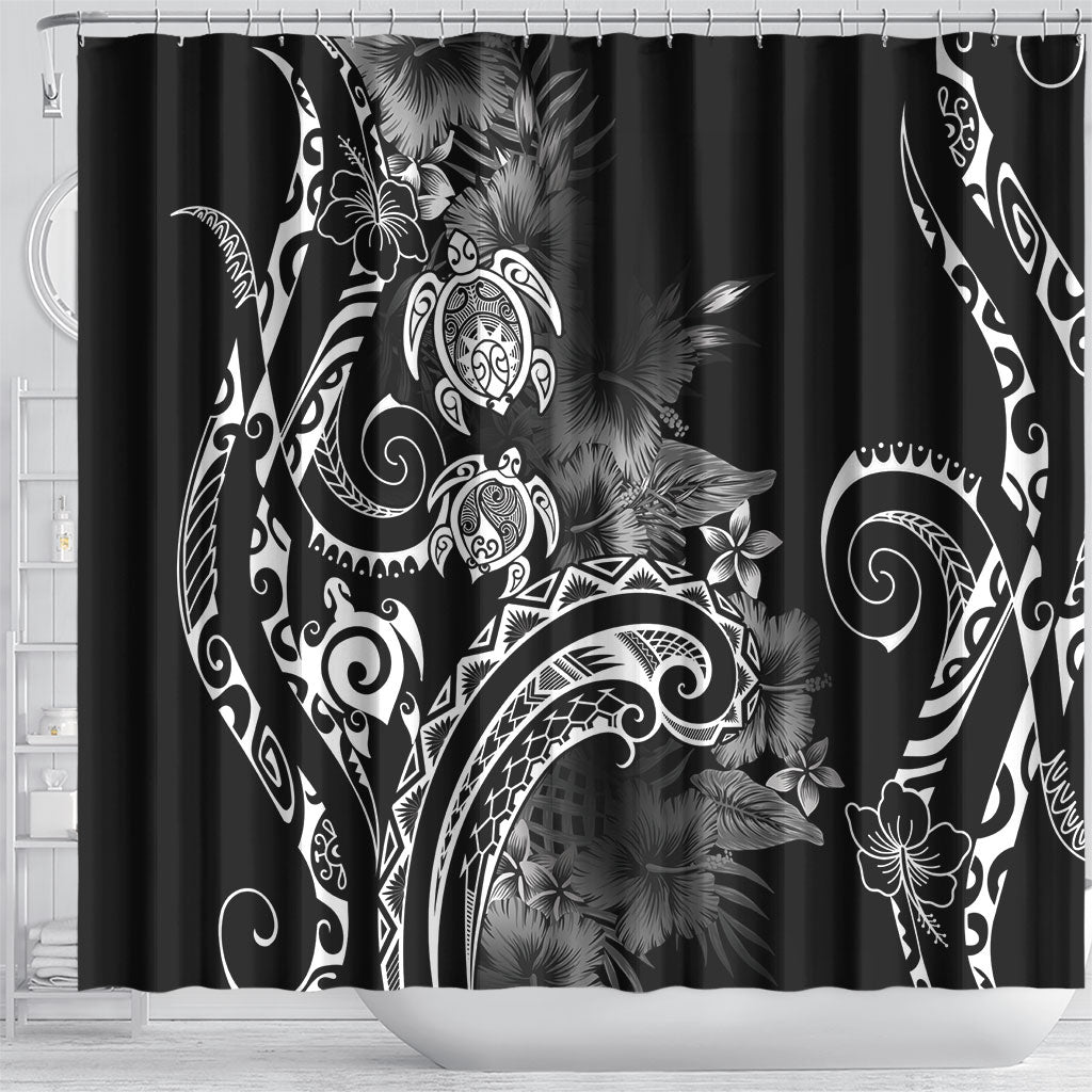 Aloha Hawaii Turtles Floral Shower Curtain Obsidian Glaze LT7 - Polynesian Pride