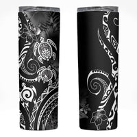 Aloha Hawaii Turtles Floral Skinny Tumbler Obsidian Glaze LT7 Black - Polynesian Pride