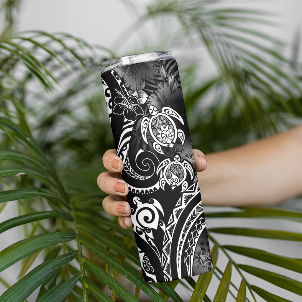 Aloha Hawaii Turtles Floral Skinny Tumbler Obsidian Glaze LT7 - Polynesian Pride