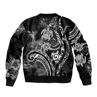 Aloha Hawaii Turtles Floral Sleeve Zip Bomber Jacket Obsidian Glaze LT7 - Polynesian Pride