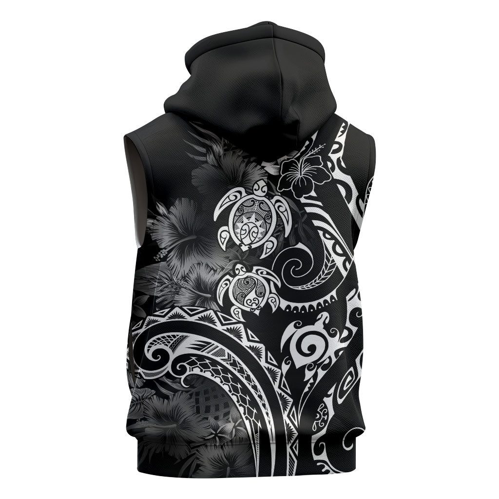Aloha Hawaii Turtles Floral Sleeveless Hoodie Obsidian Glaze LT7 - Polynesian Pride