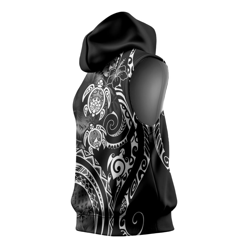 Aloha Hawaii Turtles Floral Sleeveless Hoodie Obsidian Glaze LT7 - Polynesian Pride