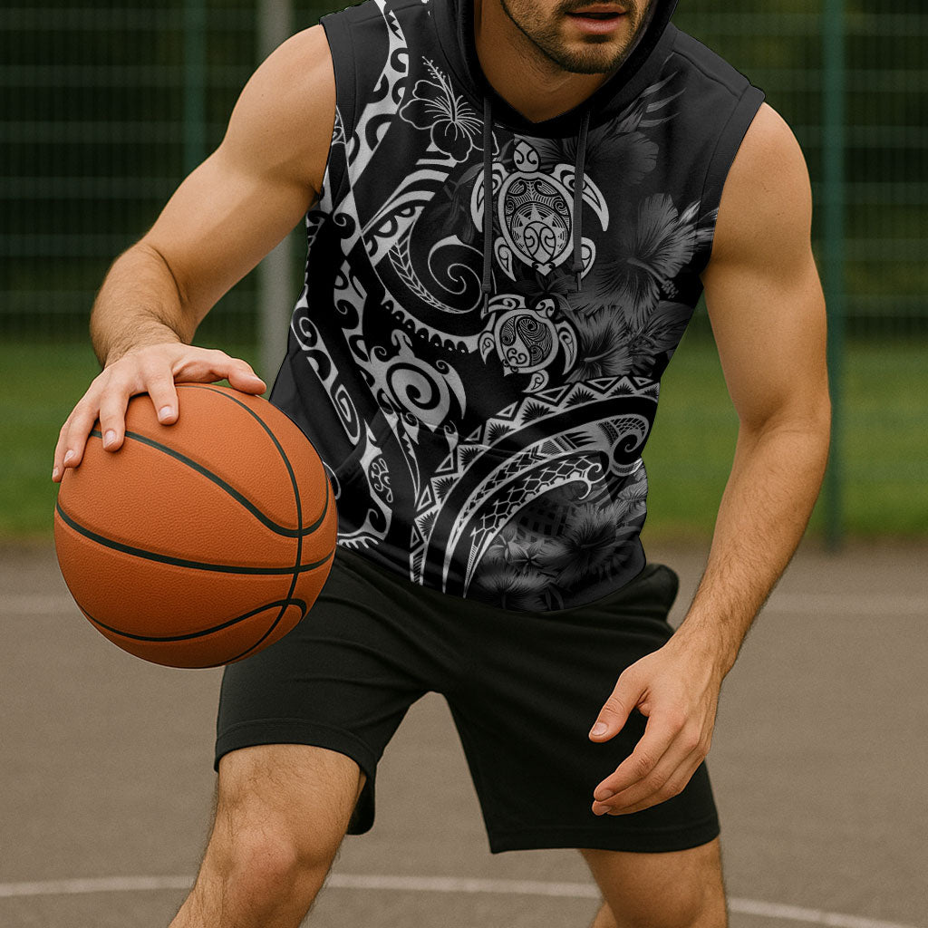 Aloha Hawaii Turtles Floral Sleeveless Hoodie Obsidian Glaze LT7 - Polynesian Pride