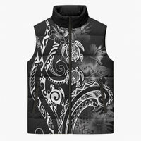 Aloha Hawaii Turtles Floral Sleeveless Puffer Jacket Obsidian Glaze LT7 Unisex Black - Polynesian Pride