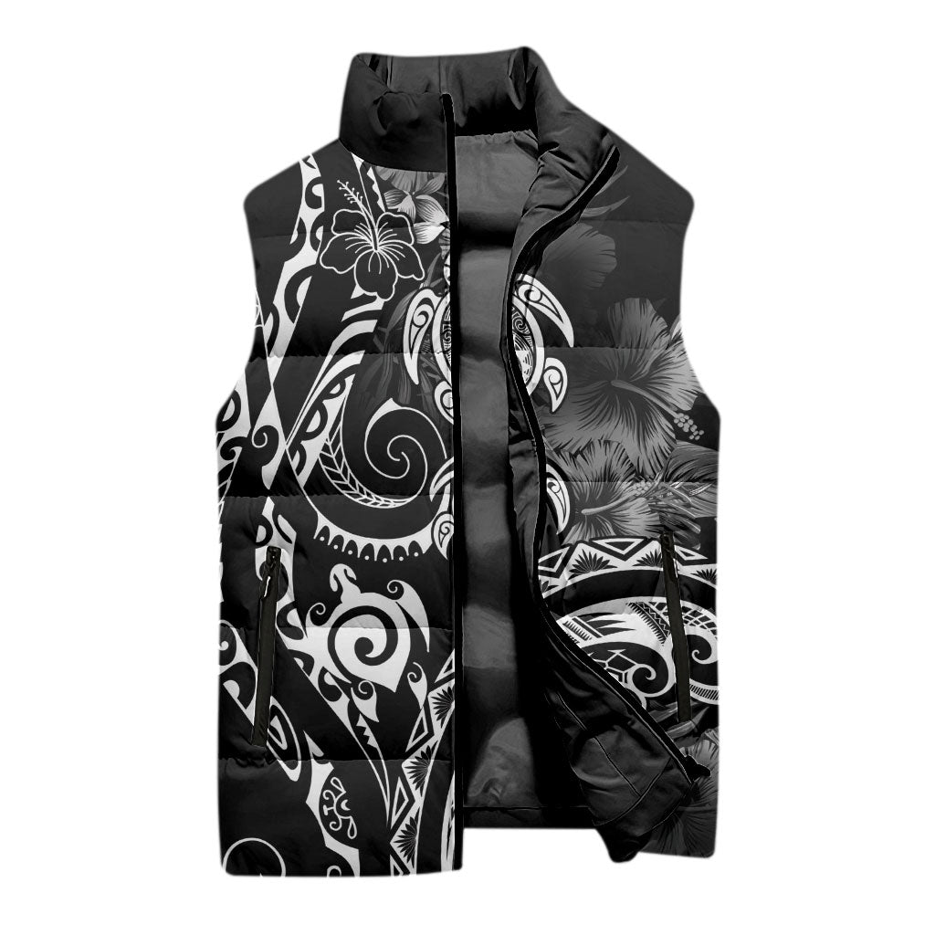 Aloha Hawaii Turtles Floral Sleeveless Puffer Jacket Obsidian Glaze LT7 - Polynesian Pride