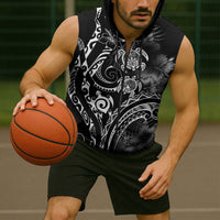 Aloha Hawaii Turtles Floral Sleeveless Zip Hoodie Obsidian Glaze LT7 - Polynesian Pride
