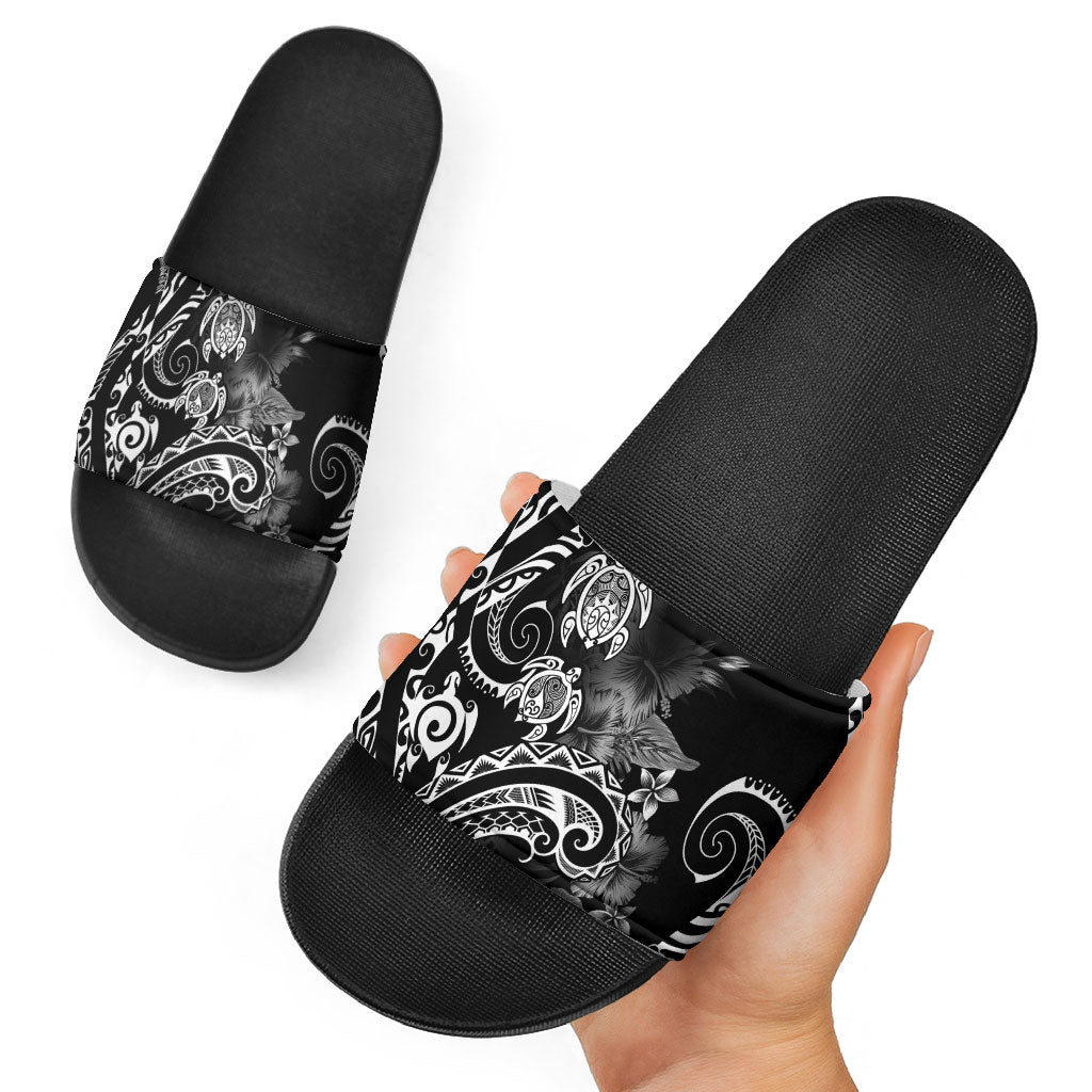 Aloha Hawaii Turtles Floral Slide Sandals Obsidian Glaze LT7 - Polynesian Pride