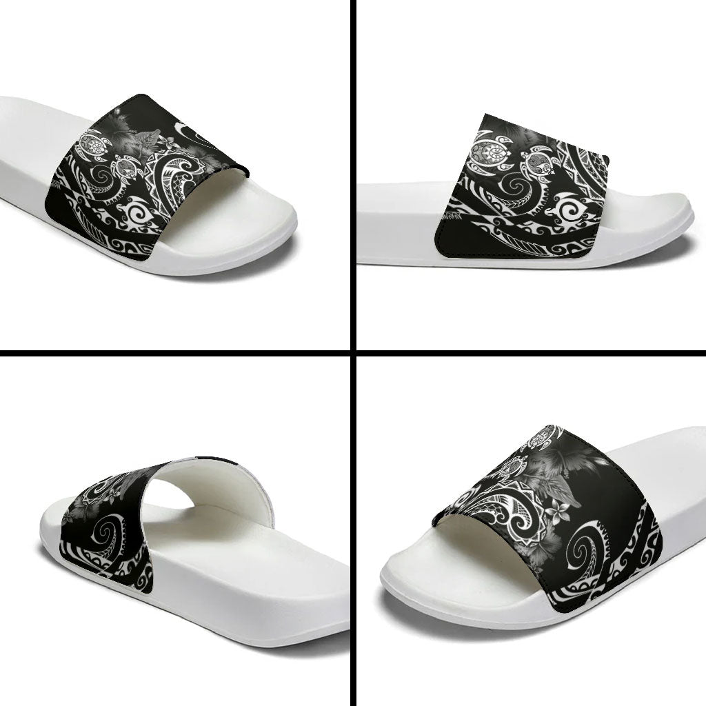 Aloha Hawaii Turtles Floral Slide Sandals Obsidian Glaze LT7 - Polynesian Pride