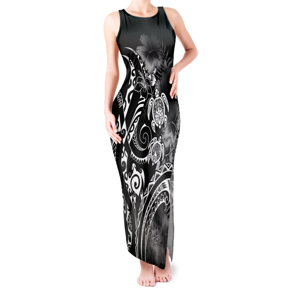 Aloha Hawaii Turtles Floral Tank Maxi Dress Obsidian Glaze LT7 Women Black - Polynesian Pride