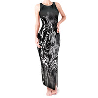 Aloha Hawaii Turtles Floral Tank Maxi Dress Obsidian Glaze LT7 Women Black - Polynesian Pride