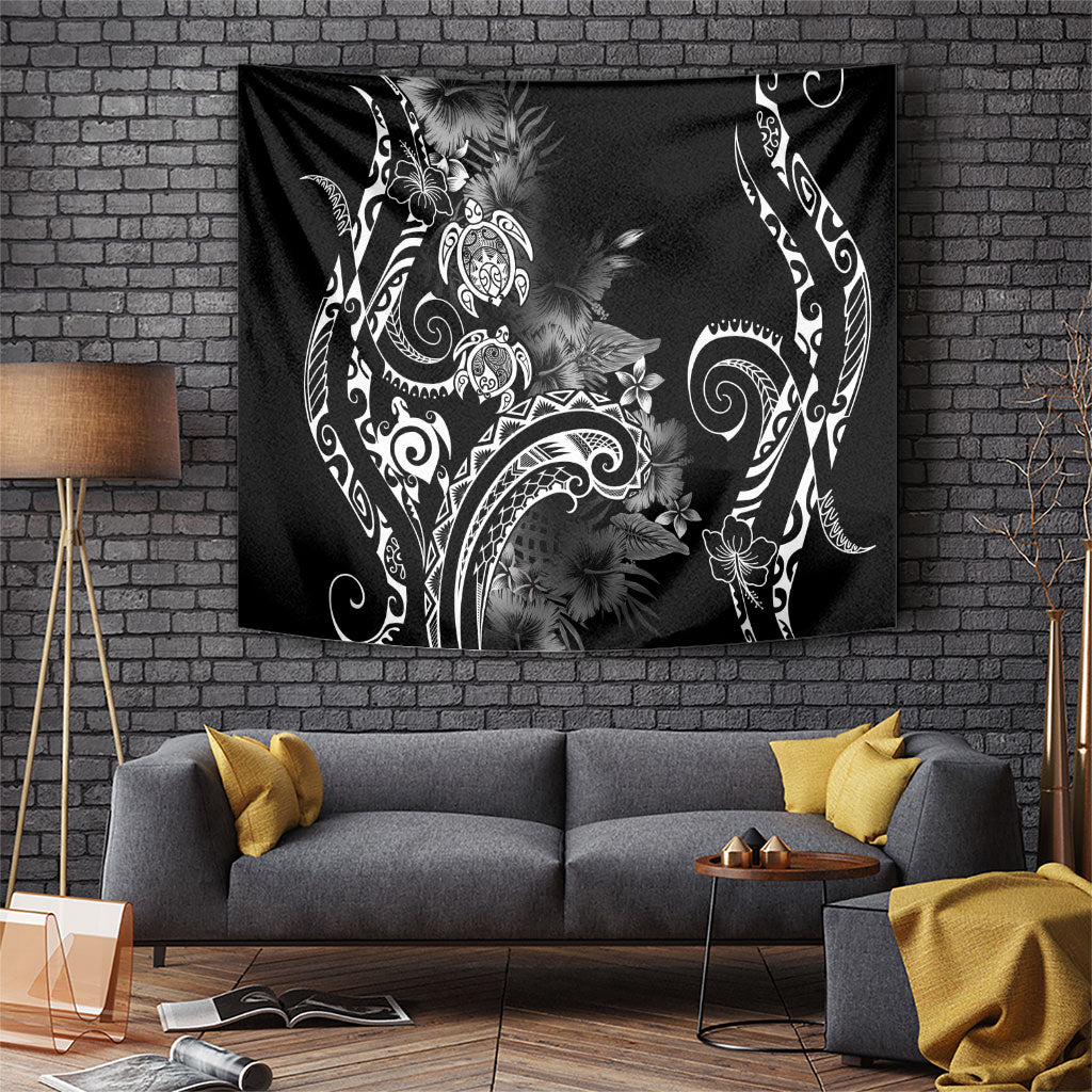 Aloha Hawaii Turtles Floral Tapestry Obsidian Glaze LT7 Black - Polynesian Pride