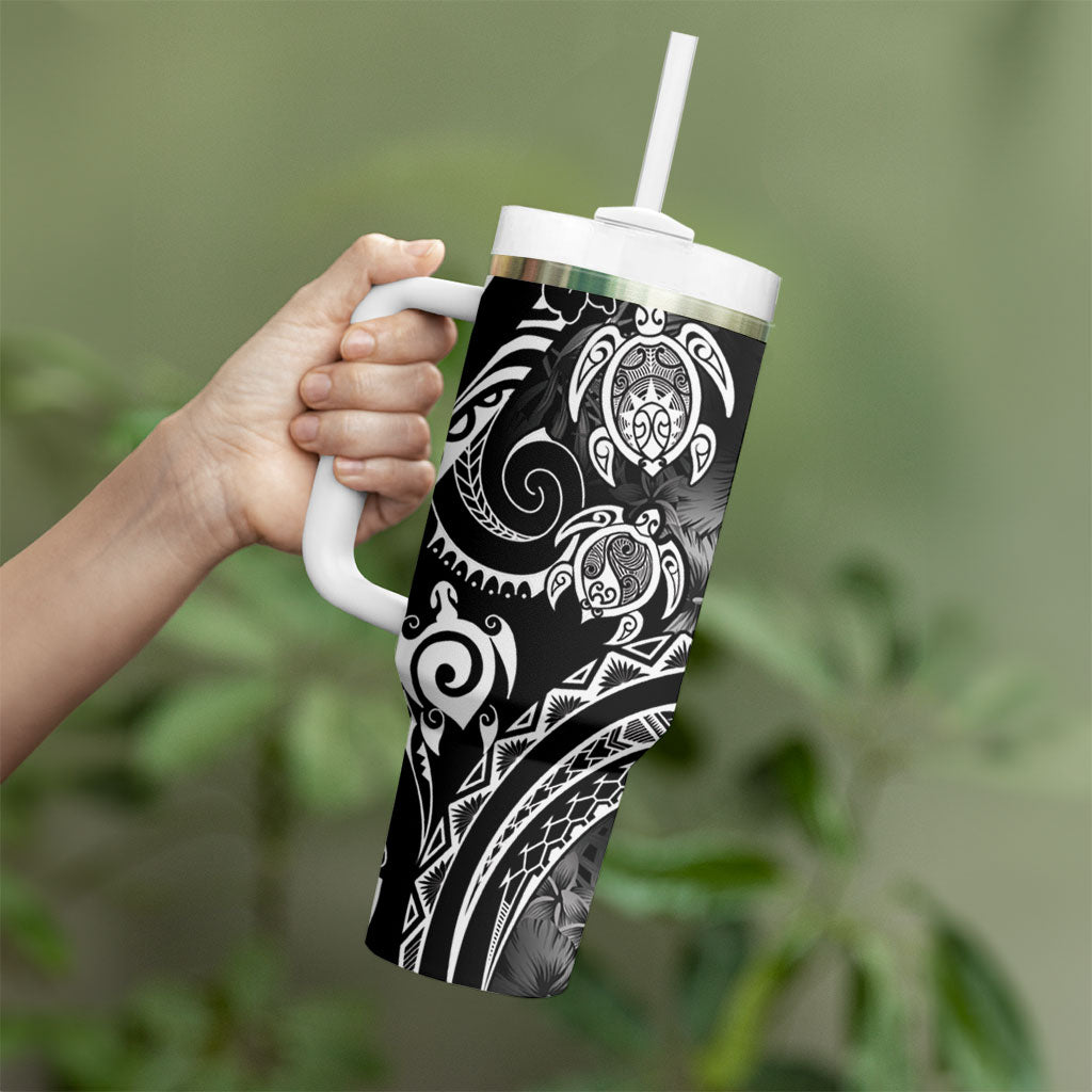 Aloha Hawaii Turtles Floral Tumbler With Handle Obsidian Glaze LT7 - Polynesian Pride