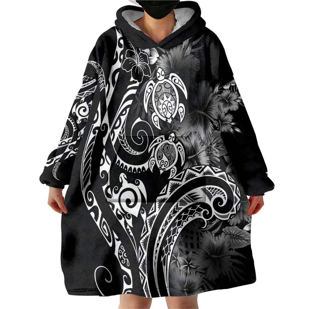 Aloha Hawaii Turtles Floral Wearable Blanket Hoodie Obsidian Glaze LT7 - Polynesian Pride