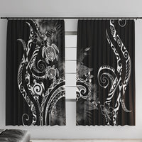 Aloha Hawaii Turtles Floral Window Curtain Obsidian Glaze LT7 With Hooks Black - Polynesian Pride
