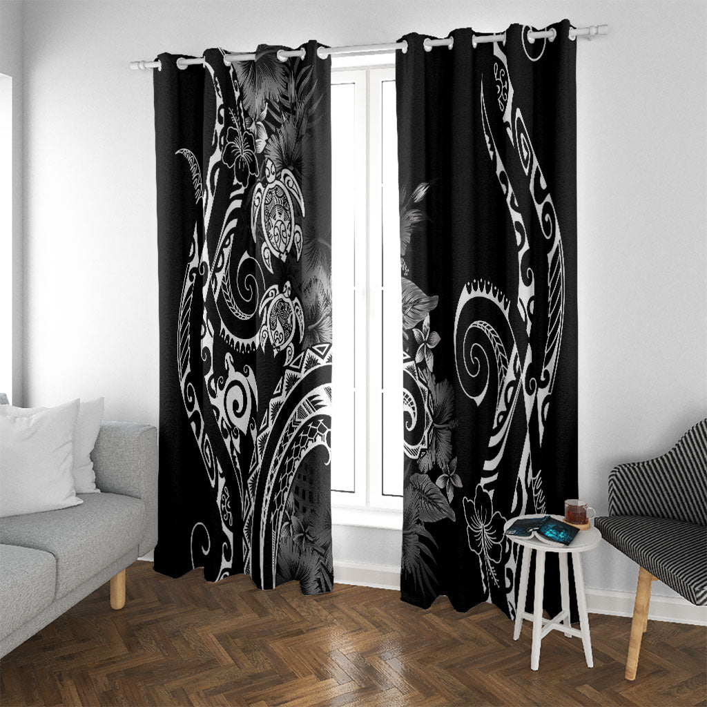 Aloha Hawaii Turtles Floral Window Curtain Obsidian Glaze LT7 With Grommets Black - Polynesian Pride