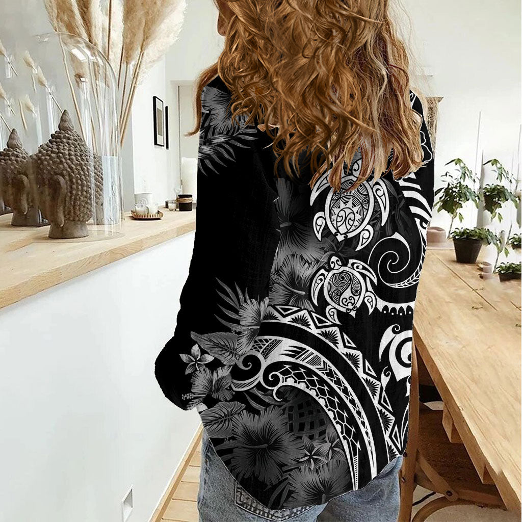 Aloha Hawaii Turtles Floral Women Casual Shirt Obsidian Glaze LT7 - Polynesian Pride