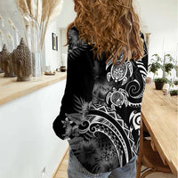 Aloha Hawaii Turtles Floral Women Casual Shirt Obsidian Glaze LT7 - Polynesian Pride