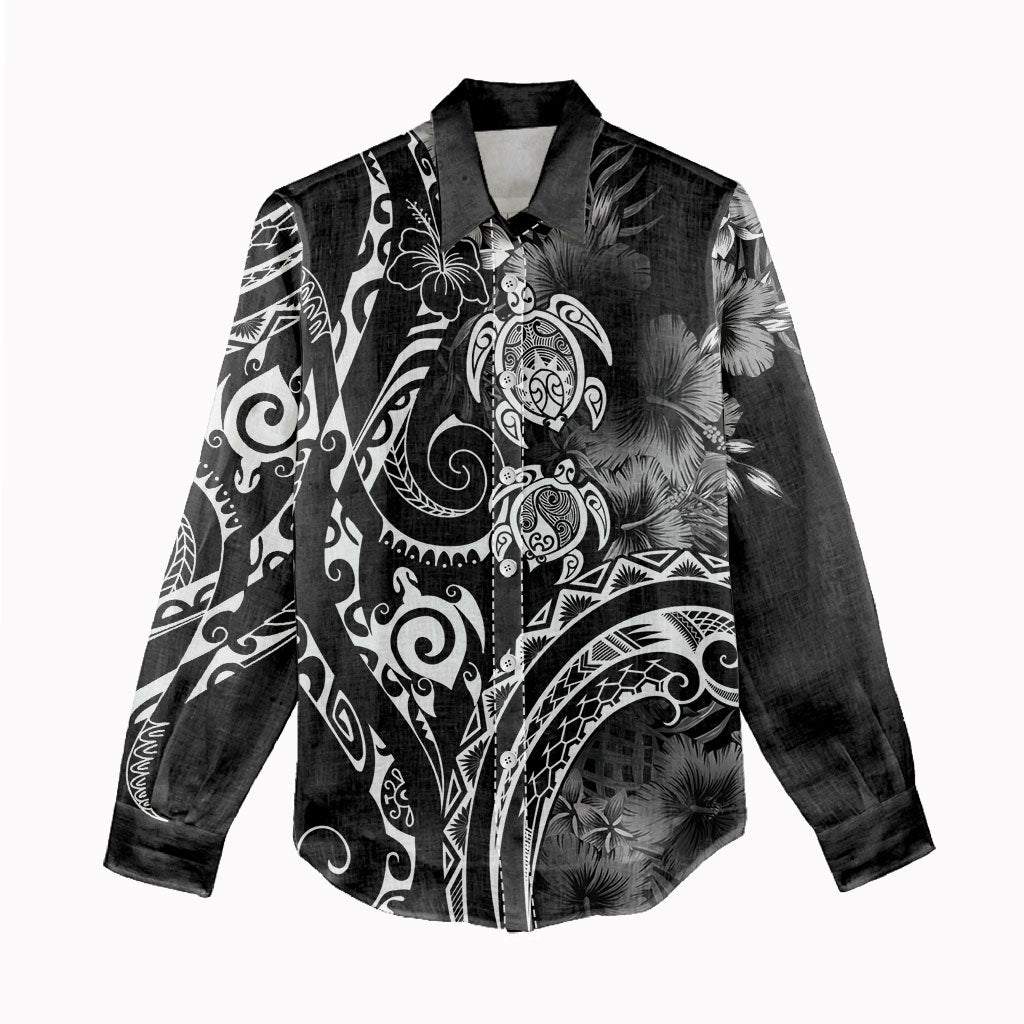 Aloha Hawaii Turtles Floral Women Casual Shirt Obsidian Glaze LT7 - Polynesian Pride