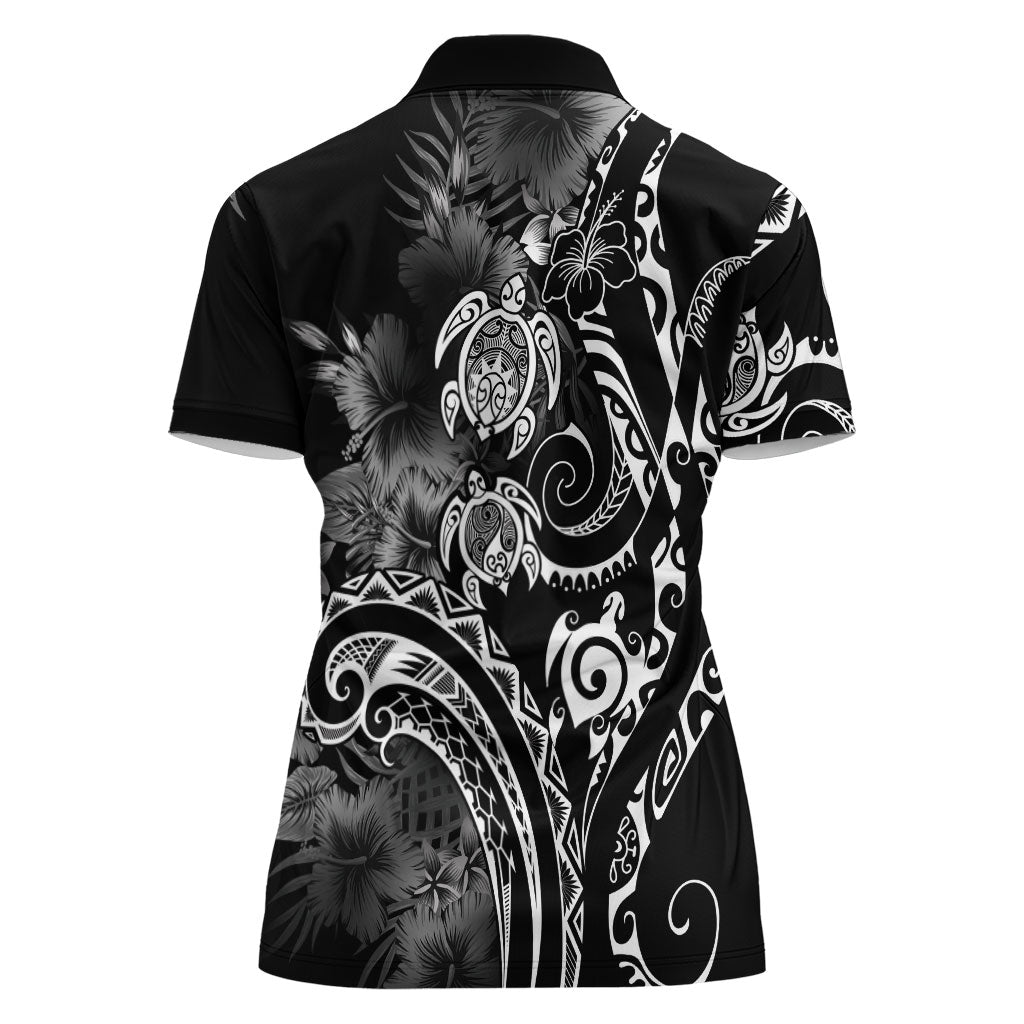 Aloha Hawaii Turtles Floral Women Polo Shirt Obsidian Glaze LT7 - Polynesian Pride