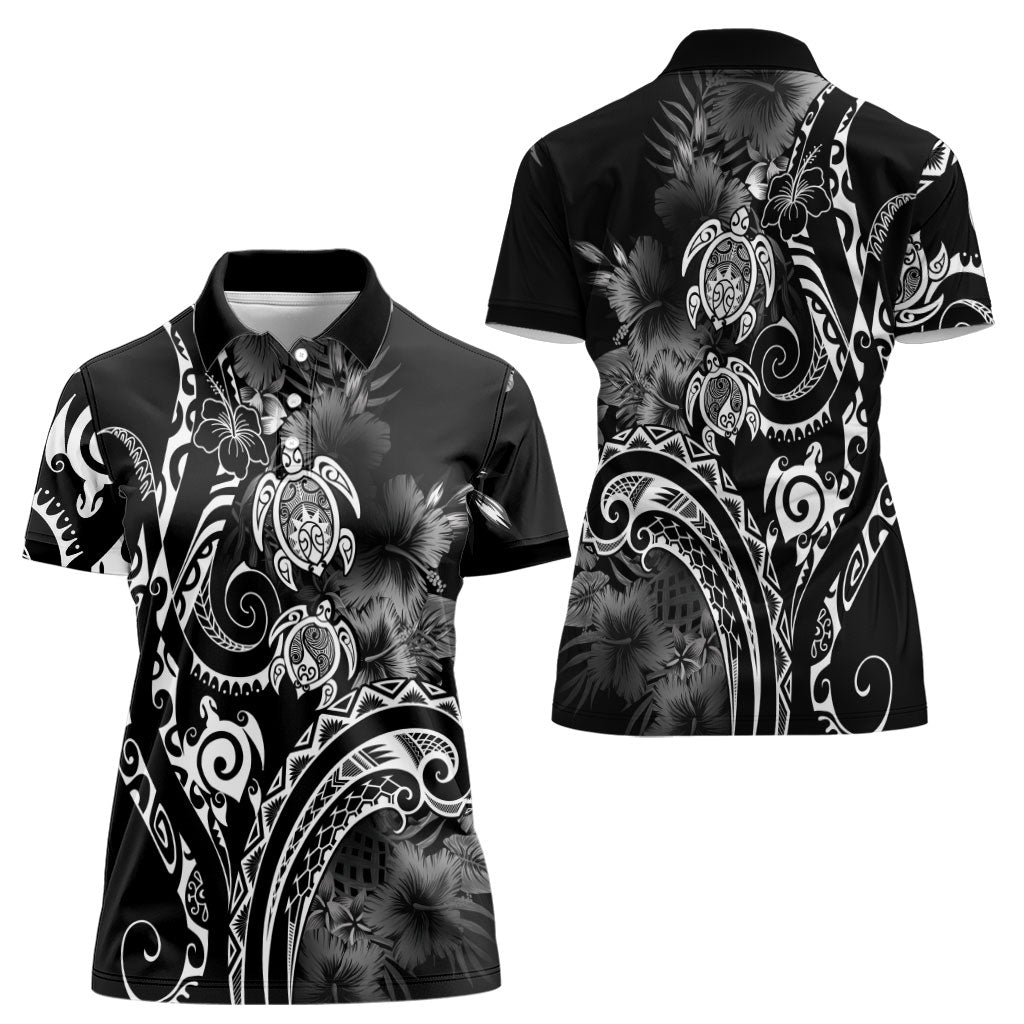 Aloha Hawaii Turtles Floral Women Polo Shirt Obsidian Glaze LT7 - Polynesian Pride