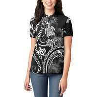 Aloha Hawaii Turtles Floral Women Polo Shirt Obsidian Glaze LT7 - Polynesian Pride