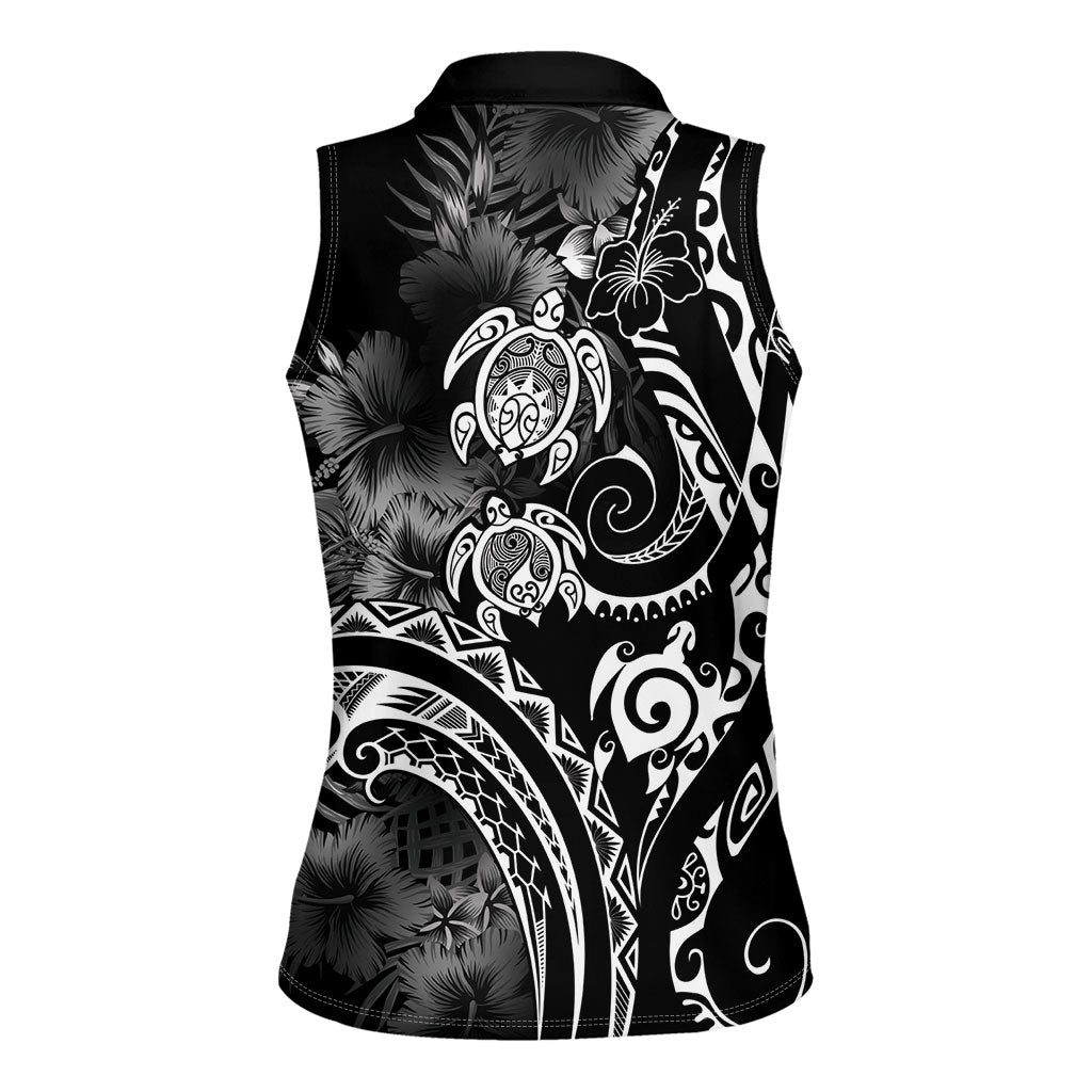 Aloha Hawaii Turtles Floral Women Sleeveless Polo Shirt Obsidian Glaze LT7 - Polynesian Pride