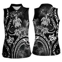 Aloha Hawaii Turtles Floral Women Sleeveless Polo Shirt Obsidian Glaze LT7 - Polynesian Pride